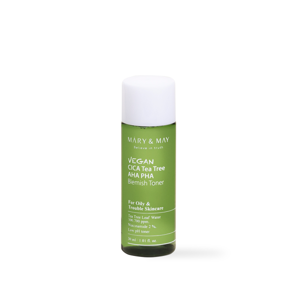 [Mary&May] Vegan CICA Tea Tree AHA PHA Blemish Toner - 30ml [Miniature]